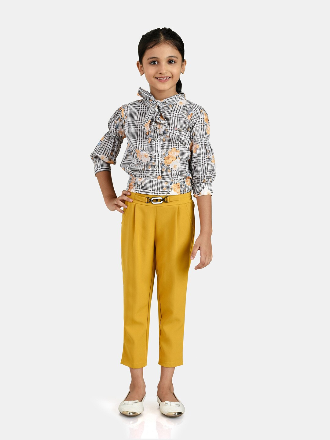 

Peppermint Girls White & Mustard Yellow Printed Top with Trousers