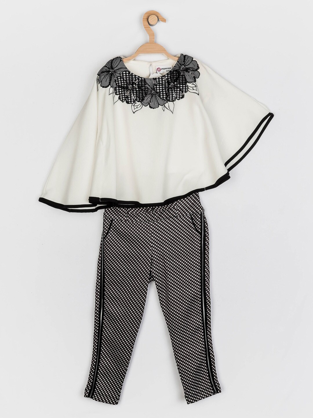 

Peppermint Girls Off White & Black Top with Checked Trousers
