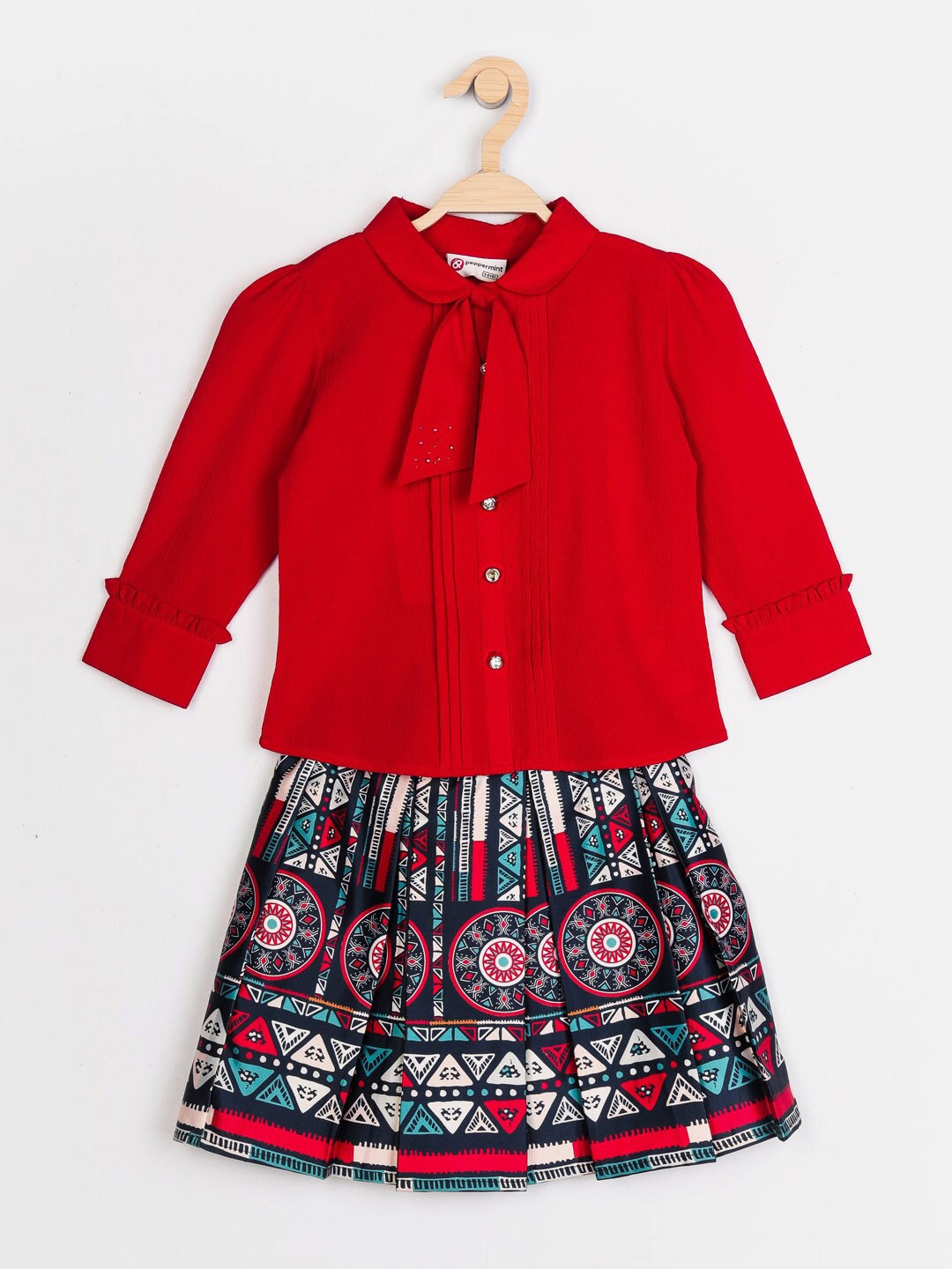 

Peppermint Girls Red & Blue Shirt with Skirt