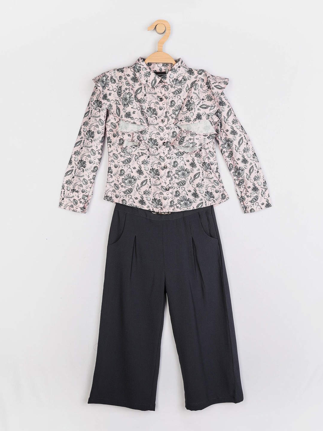 

Peppermint Girls Grey & Beige Printed Shirt with Trousers