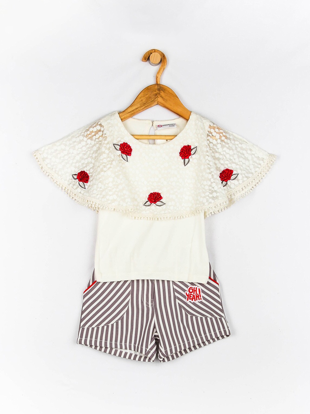 

Peppermint Girls Off White & Grey Printed Top with Shorts