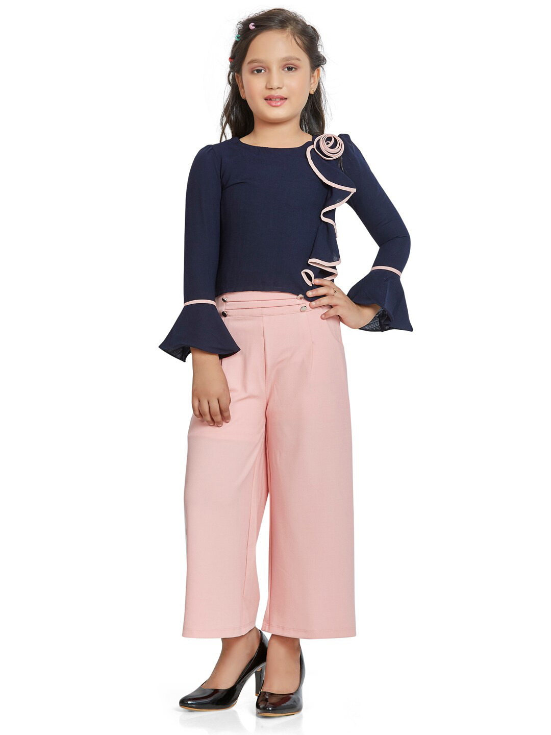 

Peppermint Girls Peach-Coloured & Navy Blue Top with Palazzos