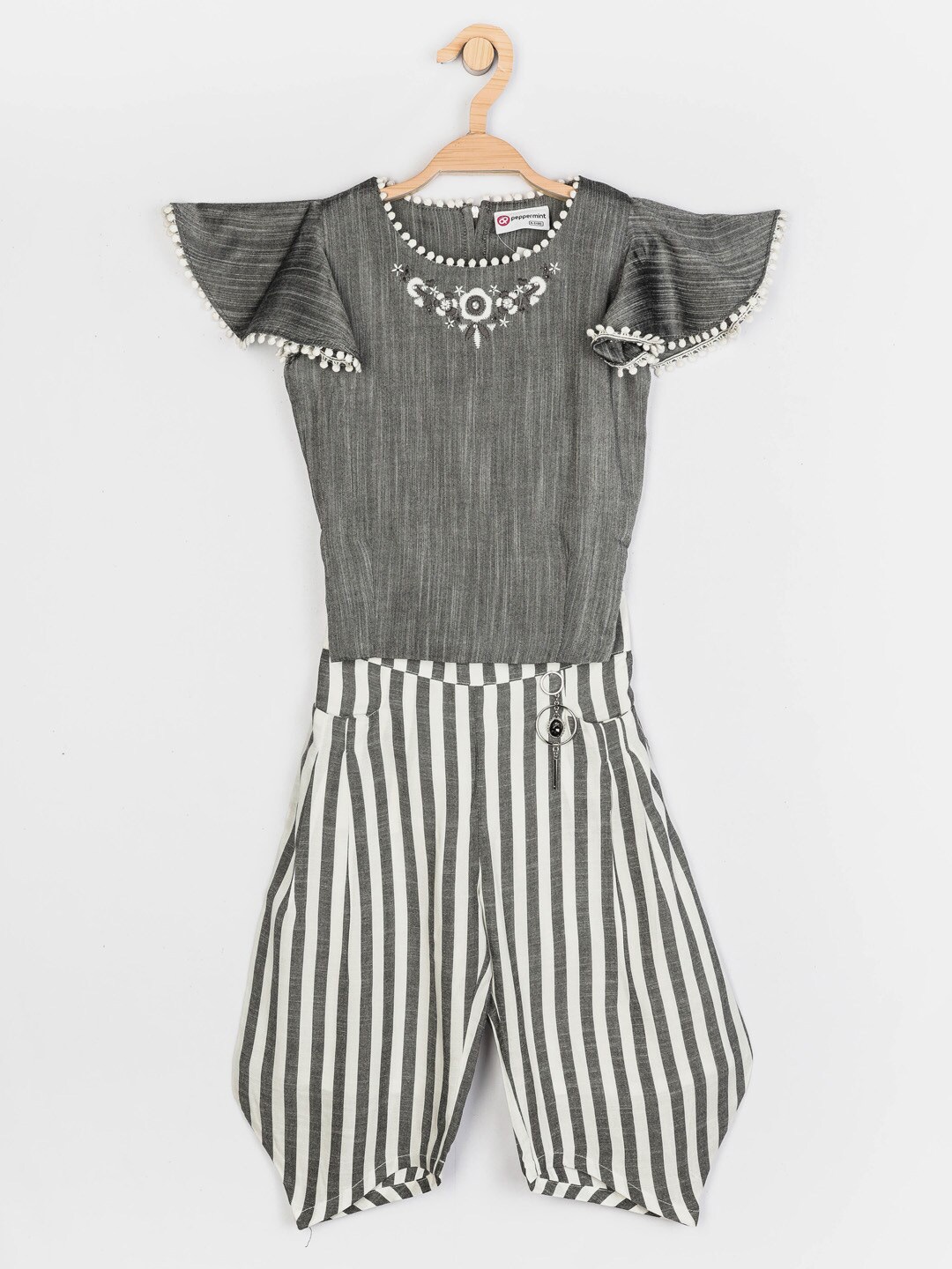 

Peppermint Girls Grey & White Embellished Top with Pyjamas