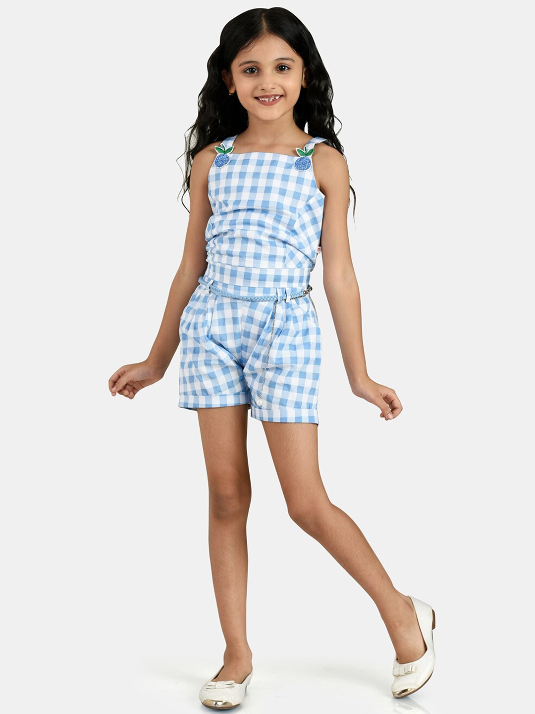 

Peppermint Girls Blue & White Checked Top with Shorts