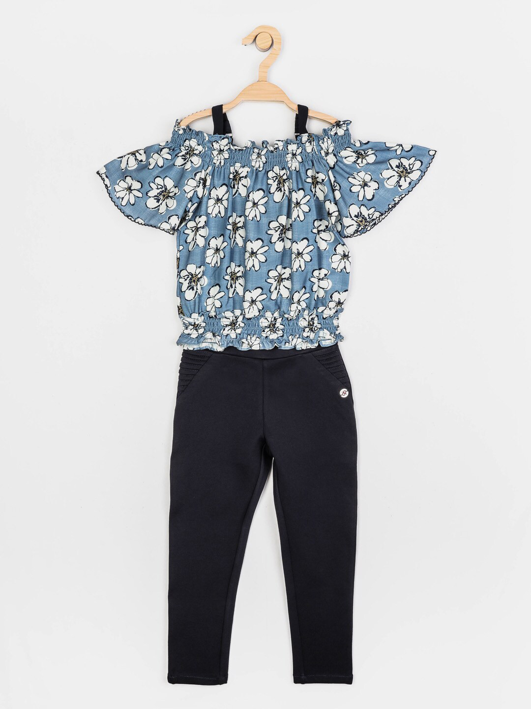 

Peppermint Girls Navy Blue & White Printed Top with Trouser