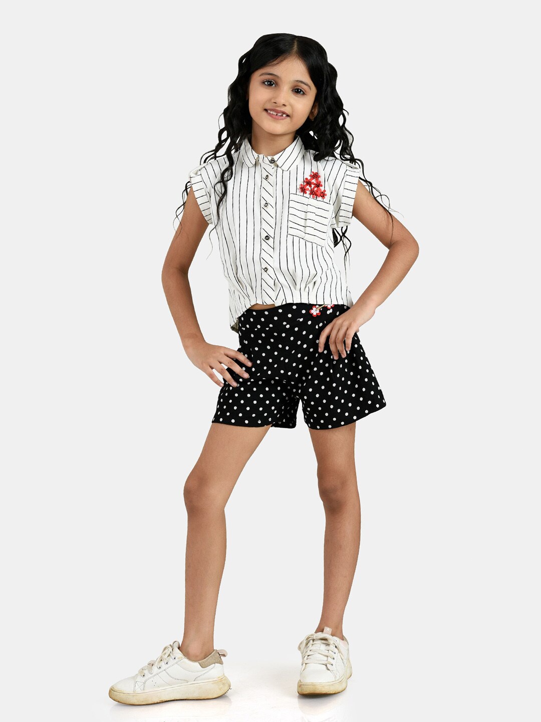 

Peppermint Girls Black & White Striped T-shirt with Shorts