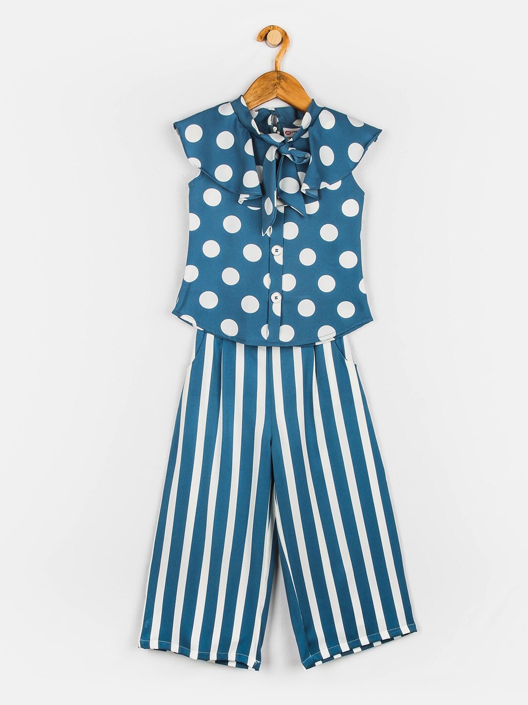 

Peppermint Girls Blue & White Printed Top with Trousers