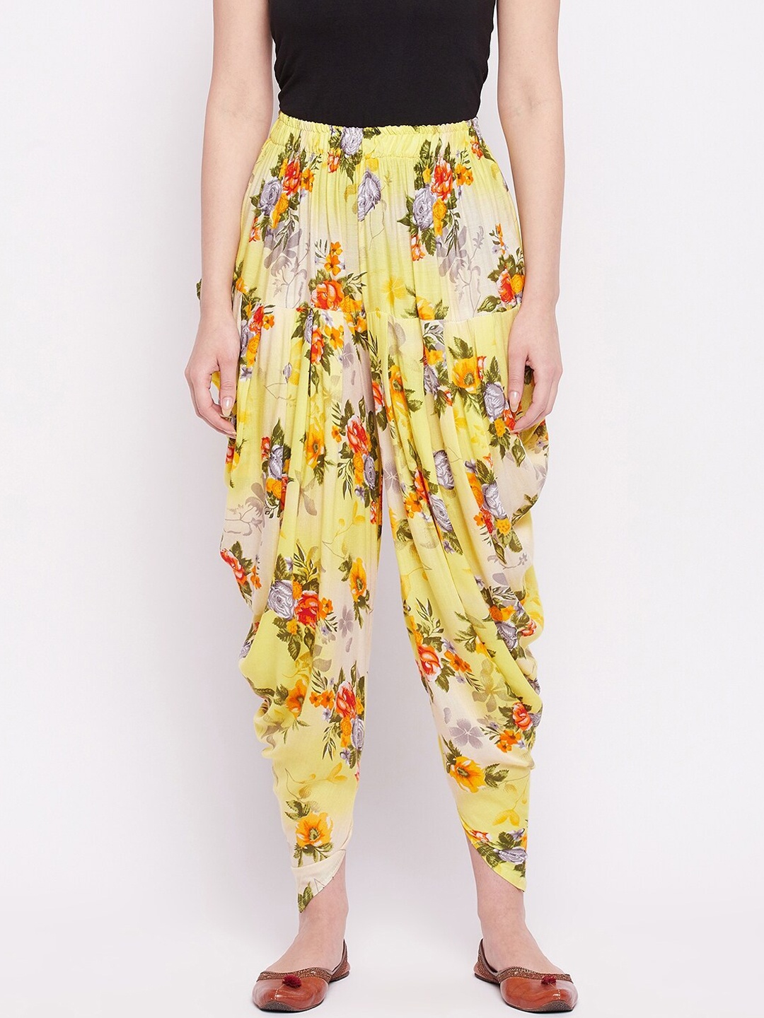 

Castle Lifestyle Women Yellow & Orange Floral Printed Dhoti Pants