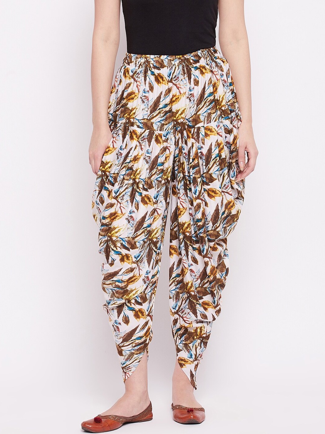

Castle Lifestyle Coffee Brown Leaf Printed Dhoti Pants