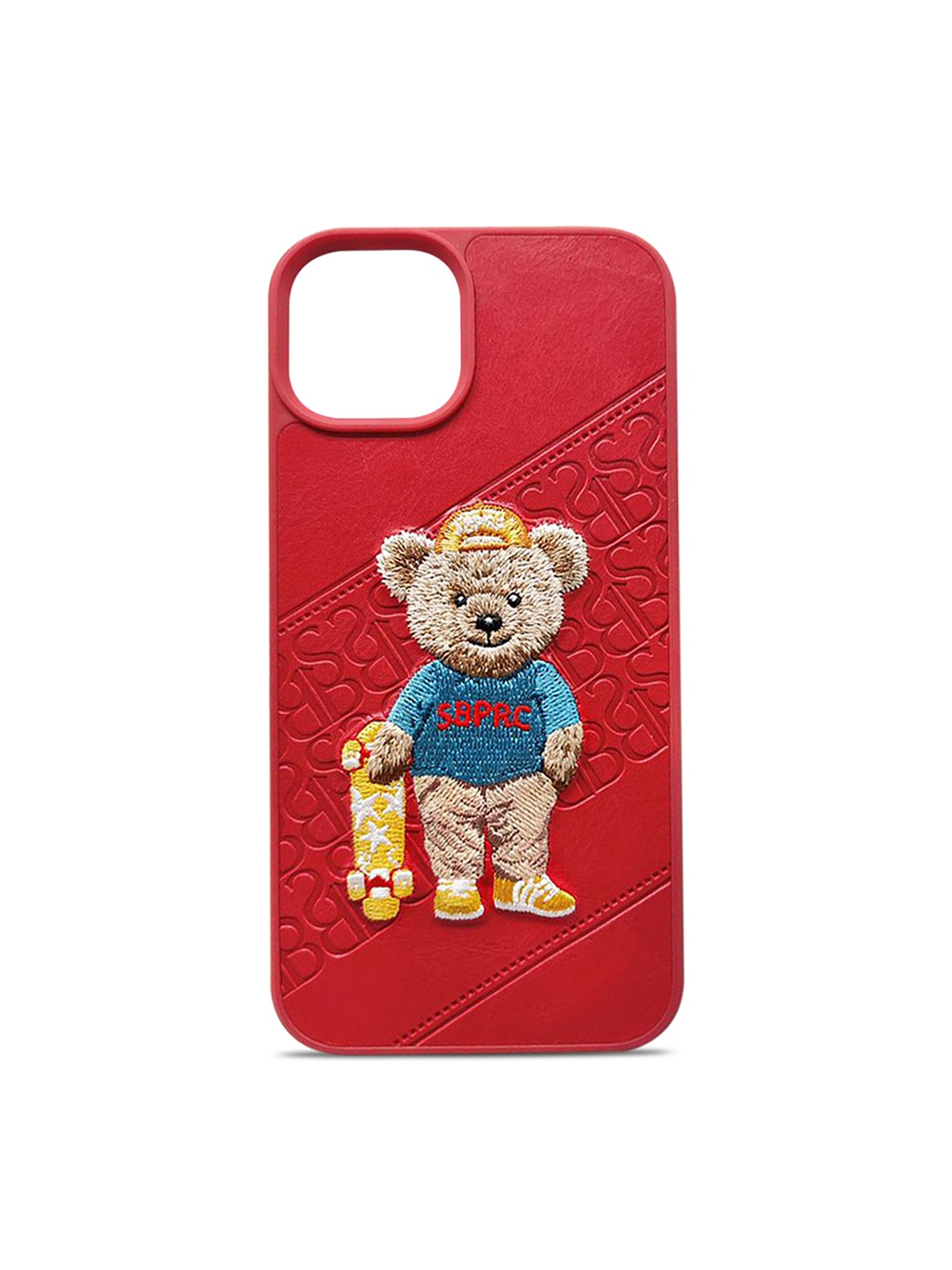 

TREEMODA Red SB Bear Leather Embroided iPhone 13 Pro Max Back Case