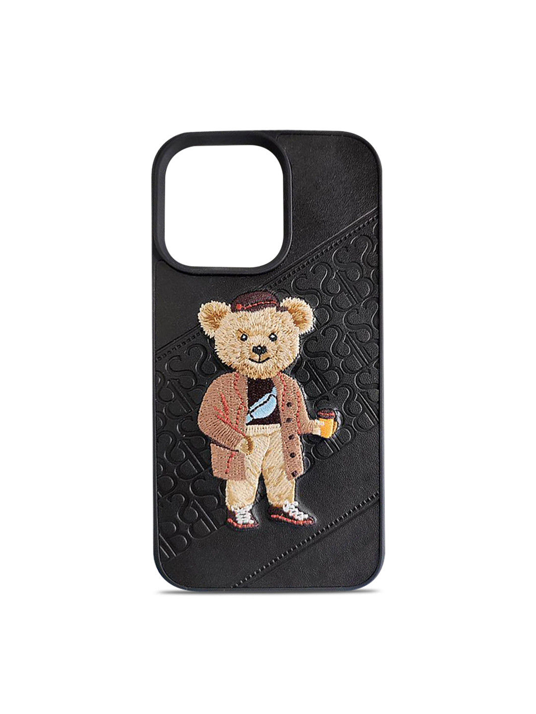

TREEMODA Black 3D Embroidered Leather Apple iPhone 13 Pro Back Case