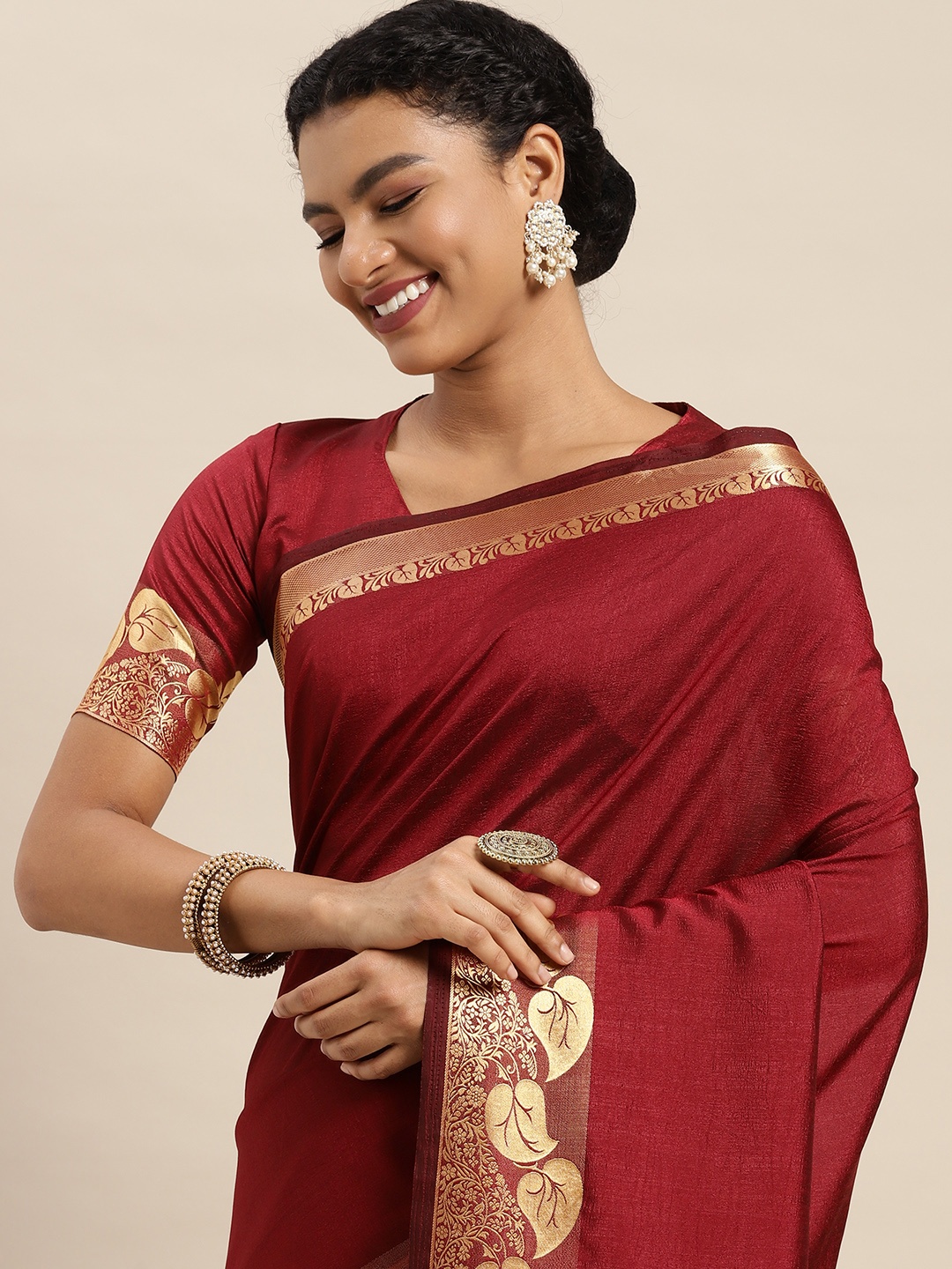 

Satrani Maroon & Golden Poly Silk Saree