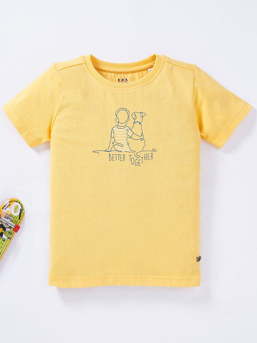 

Ed-a-Mamma Boys Mustard Yellow Printed Sustainable T-shirt