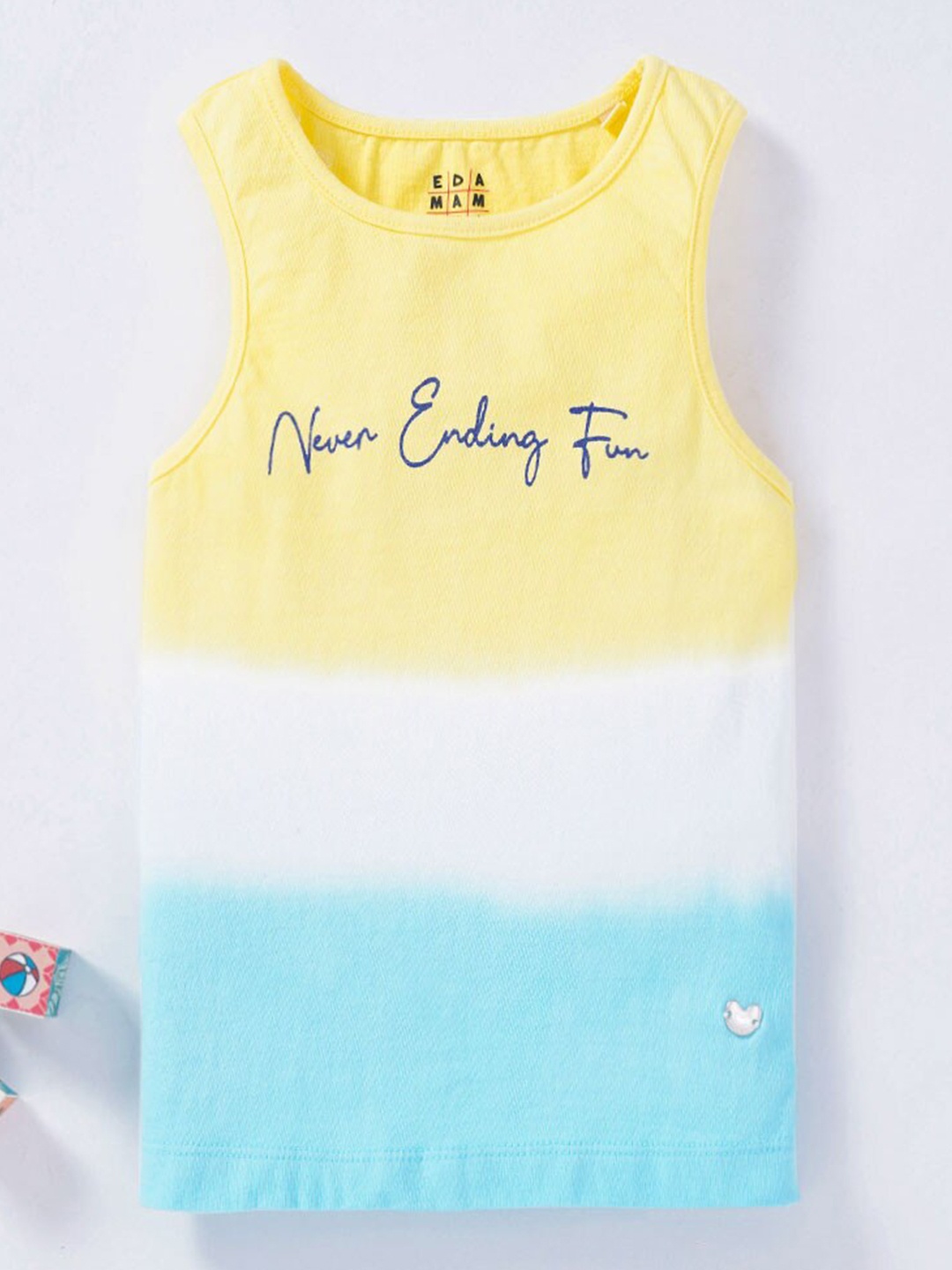 

Ed-a-Mamma Girls Yellow Printed Ombre Cotton Tank Top