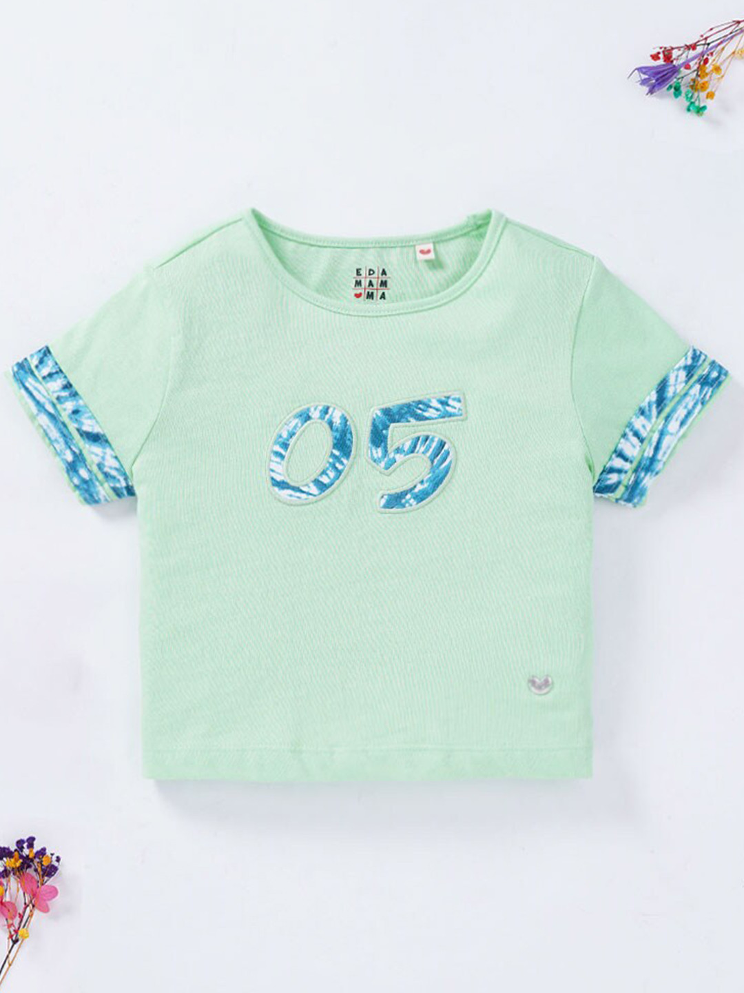 

Ed-a-Mamma Girls Sea Green Printed Cotton T-shirt