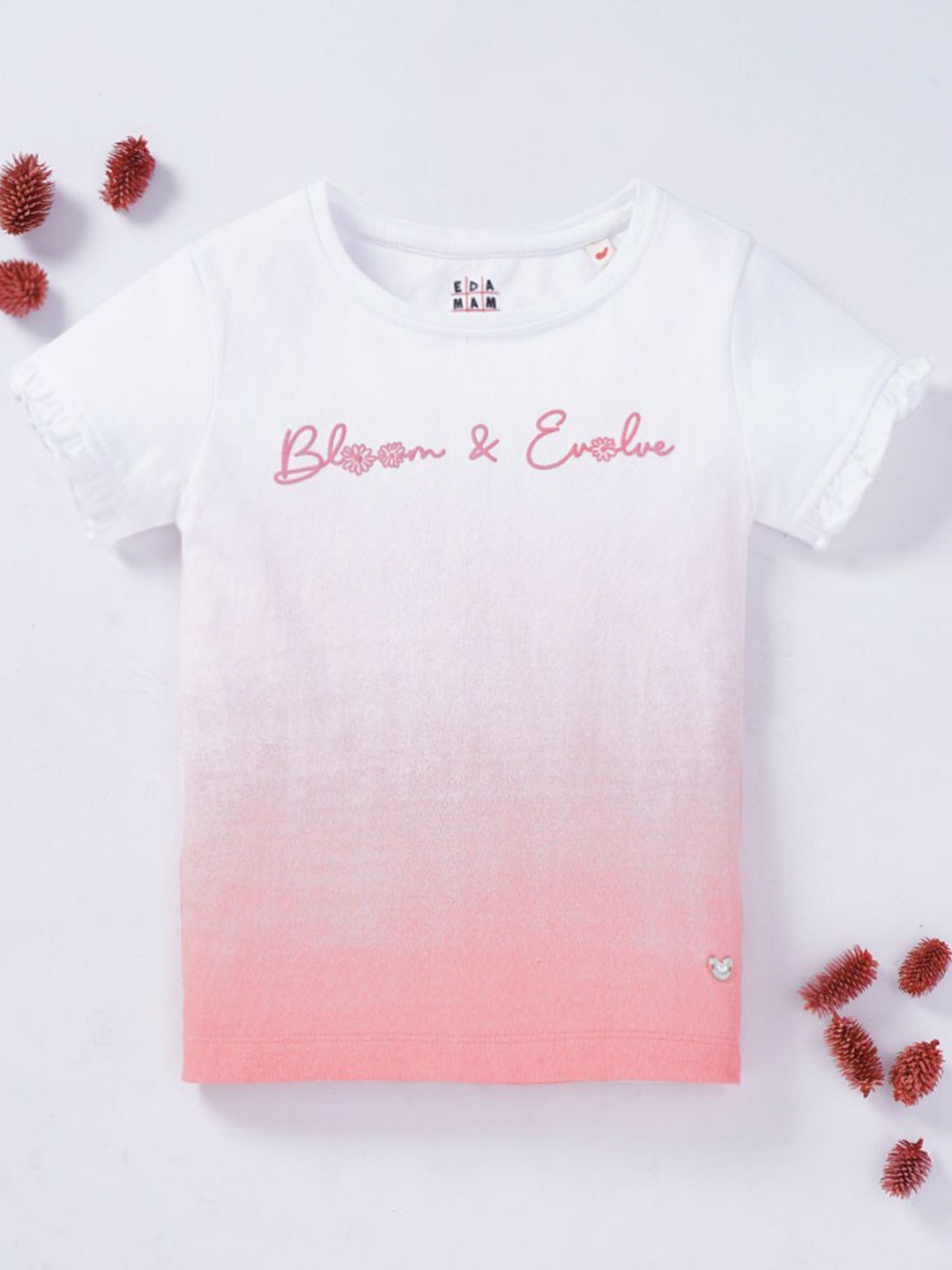 Ed-a-Mamma Girls Pink Typography Outdoor T-shirt