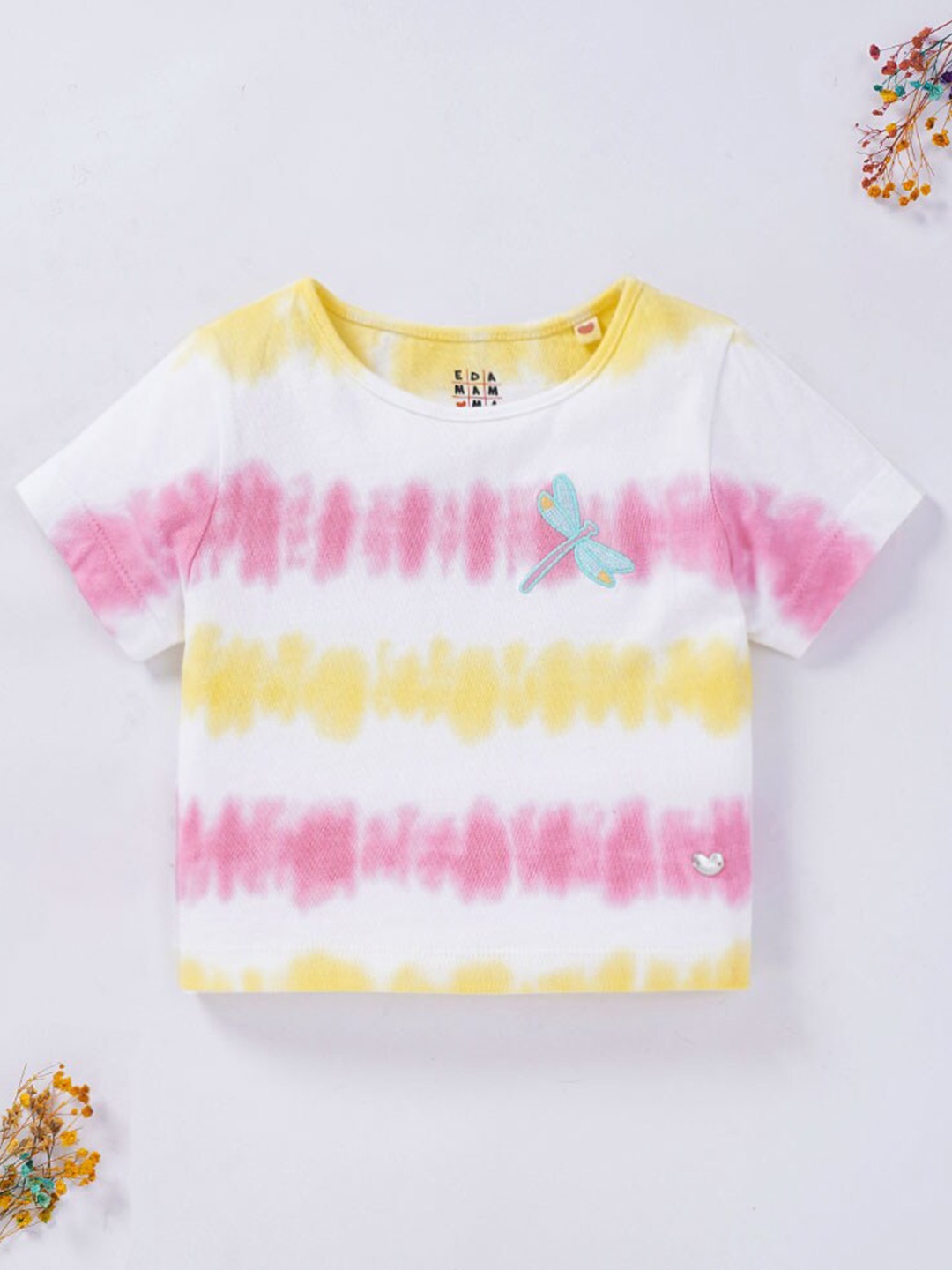 

Ed-a-Mamma Girls White & Pink Tie & Dye Cotton T-shirt