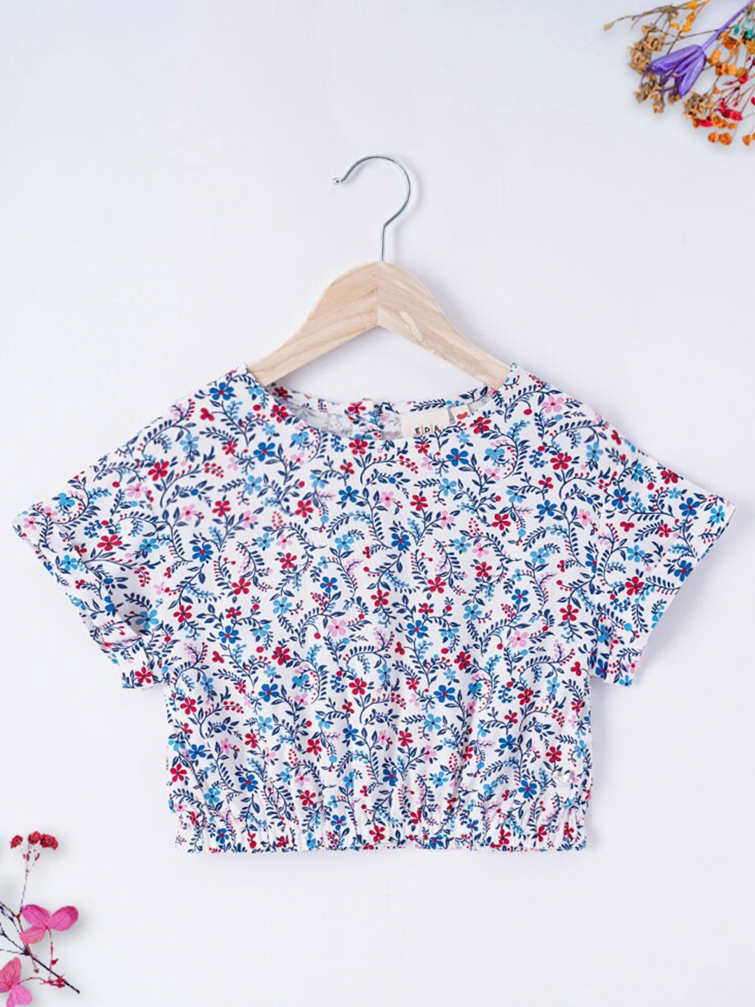 

Ed-a-Mamma Girls Blue Floral Print Crepe Blouson Top