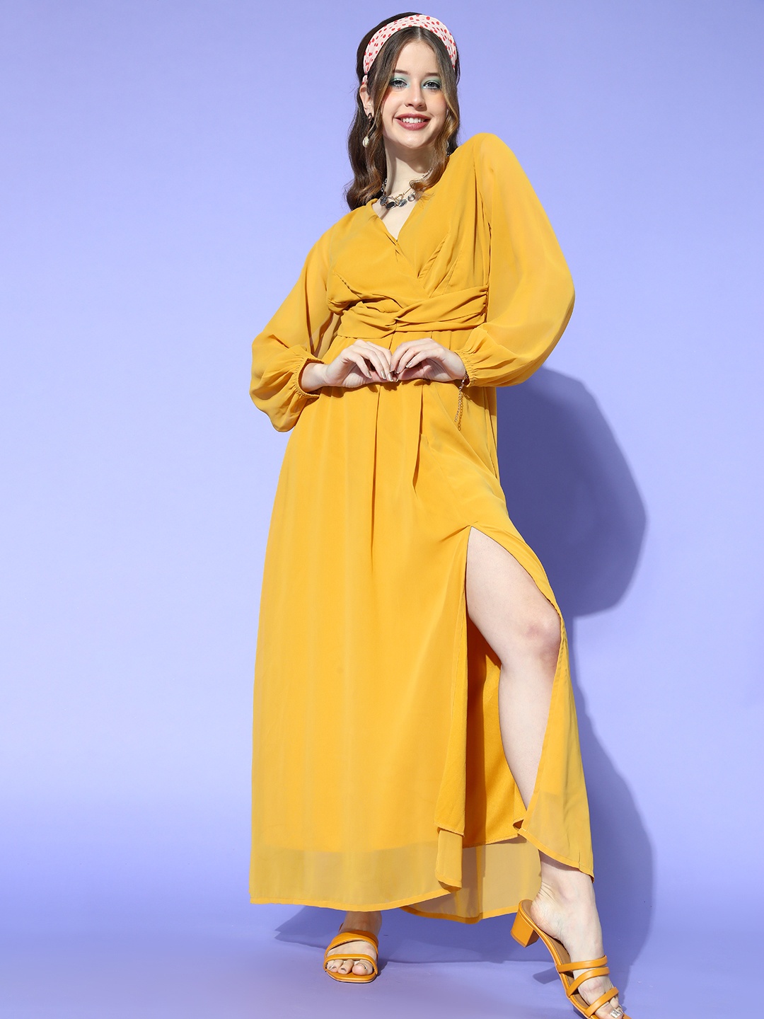 

SASSAFRAS Women Stylish Mustard Solid Peekaboo Bottom Dress