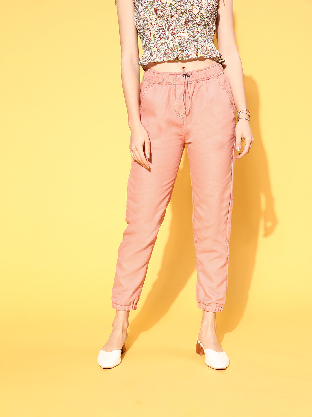 

SASSAFRAS Women Pretty Pink Solid Y2K Cargo Trousers