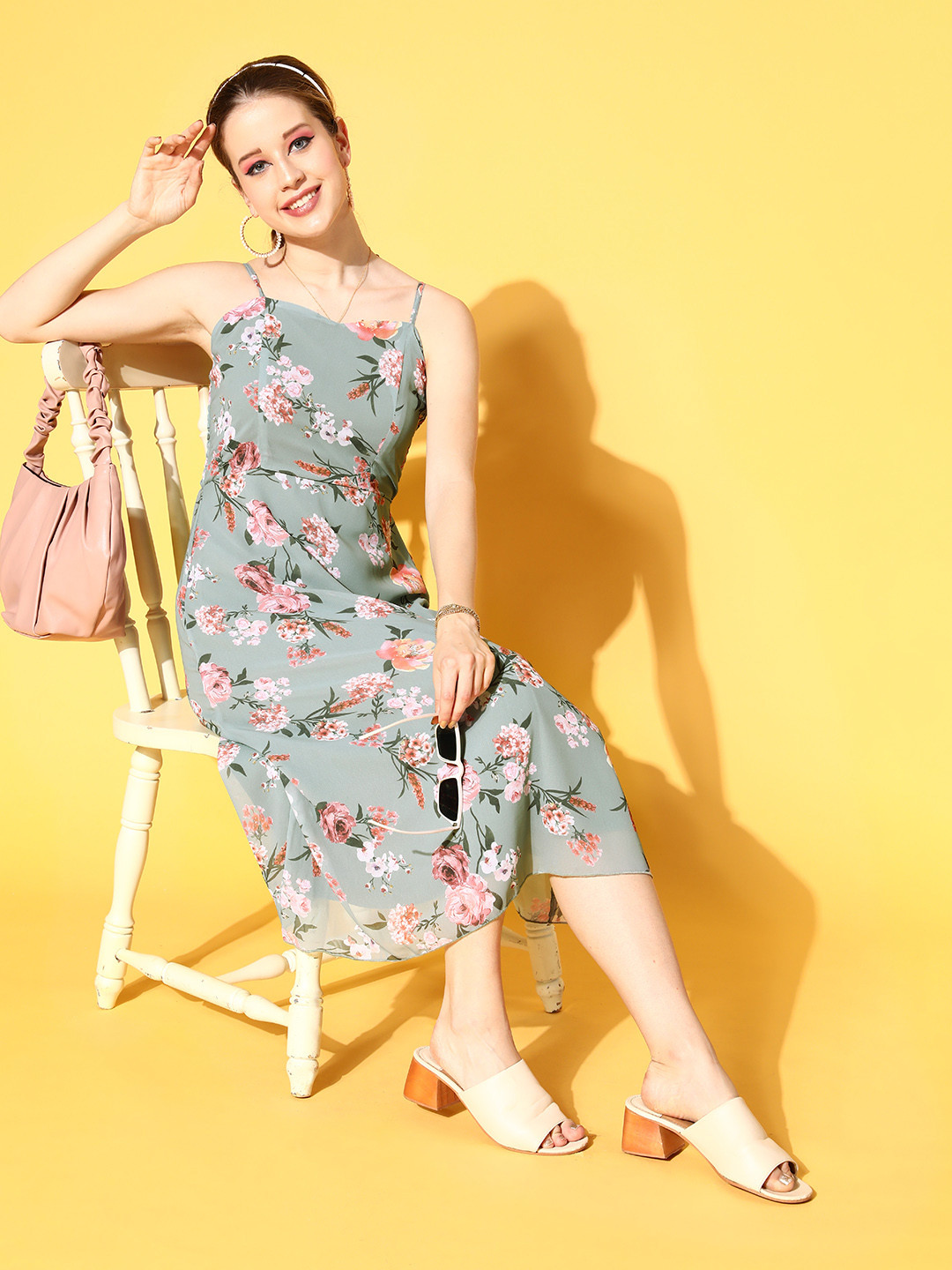

SASSAFRAS Women Gorgeous Green Floral Sun Dress