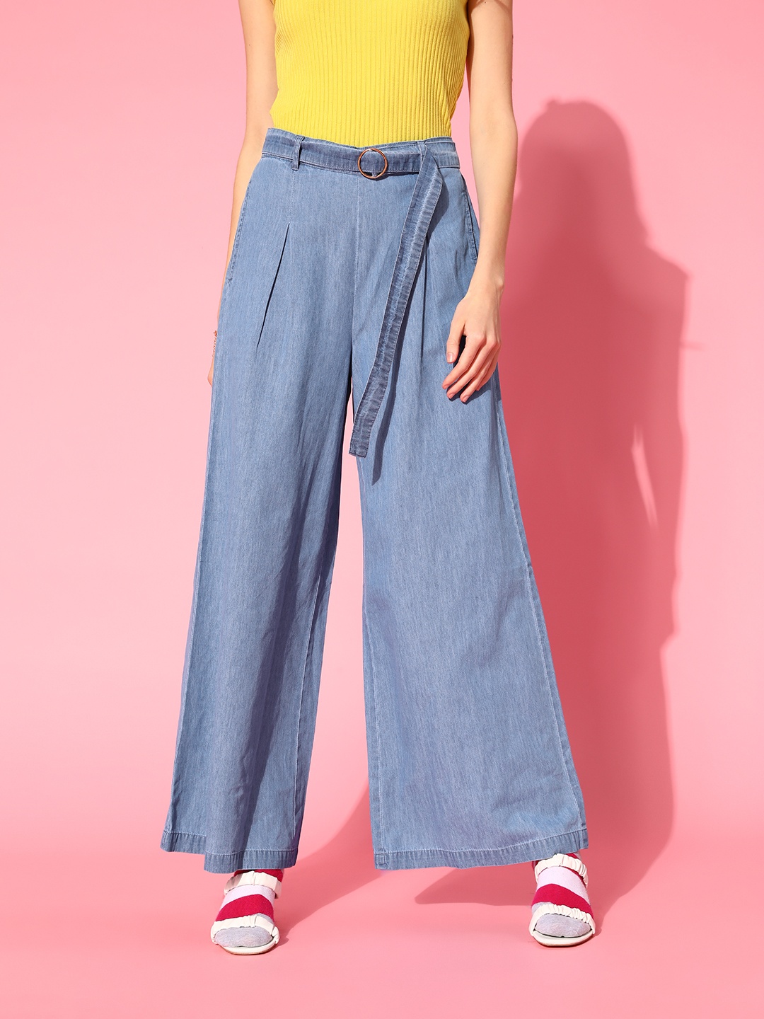 

SASSAFRAS Women Stunning Blue Solid Pleated Form Trousers