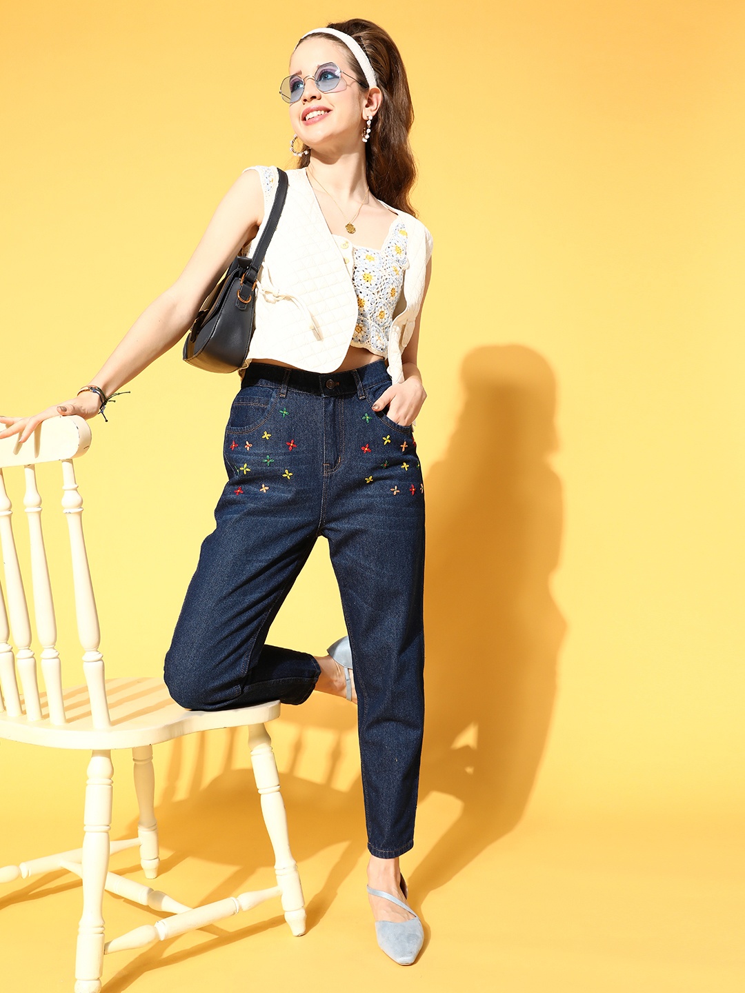 

SASSAFRAS Women Stunning Blue High-Rise Regular Fit Jeans