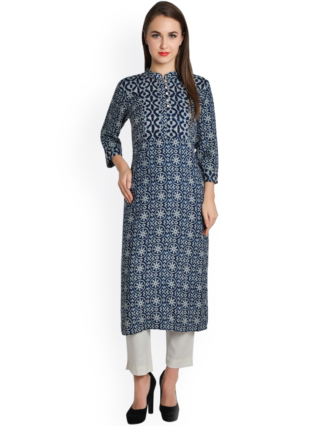 

Indibelle Blue & Off-White Printed Kurta with Trousers