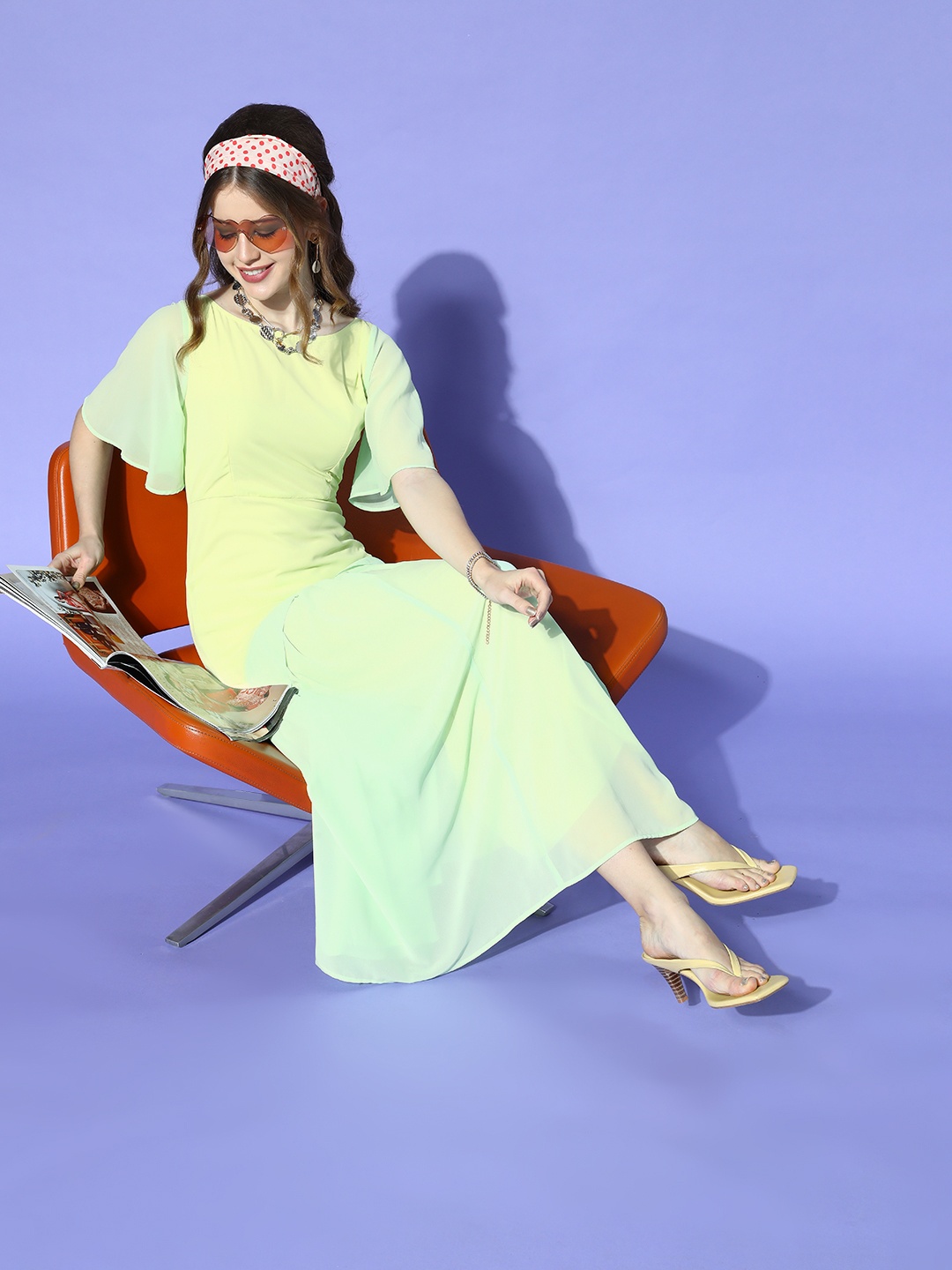 

SASSAFRAS Women Gorgeous Green Solid Feminine Frills Dress