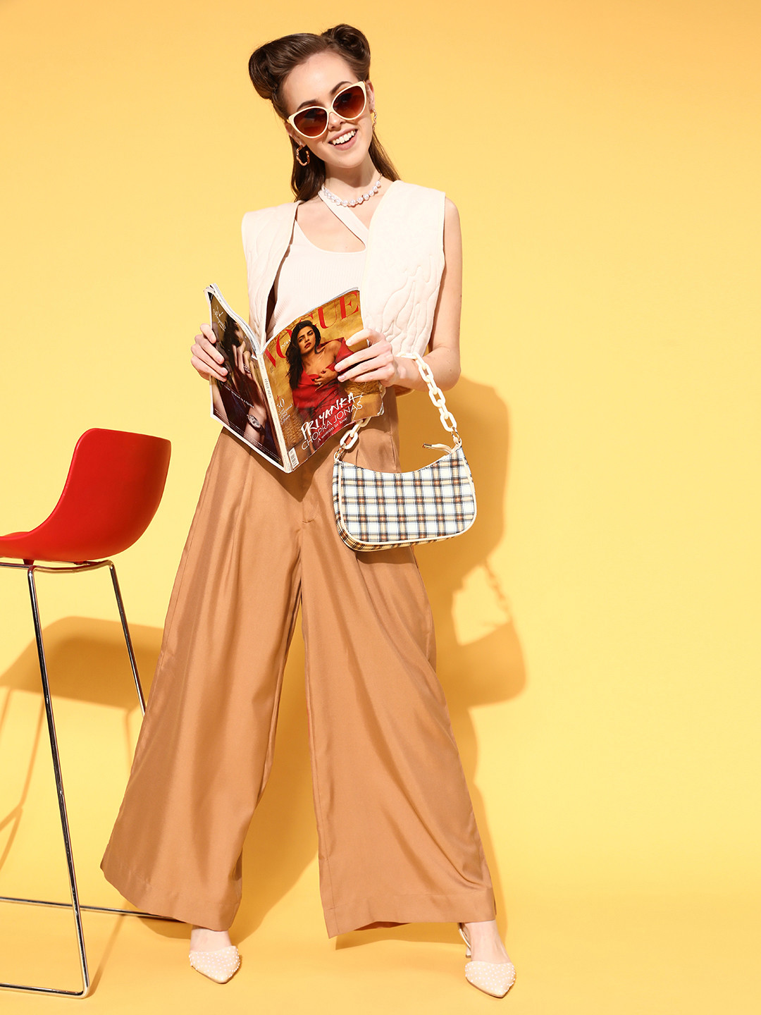 

SASSAFRAS Women Chic Brown Solid Elevated Bottom Trousers