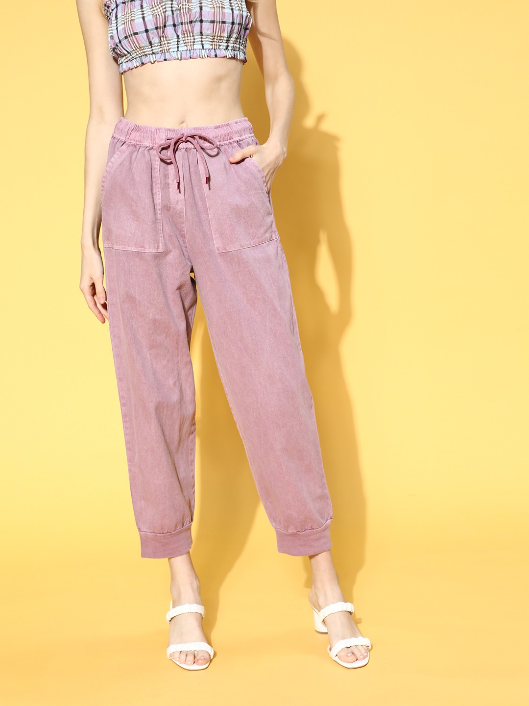 

SASSAFRAS Women Elegant Mauve Solid Y2K Cargo Trousers