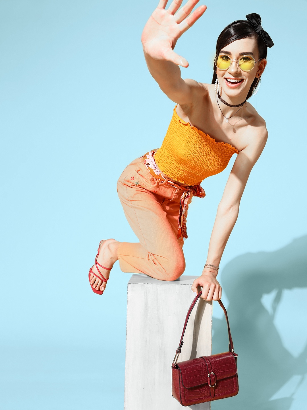 

SASSAFRAS Women Bright Orange Solid Bustier Top