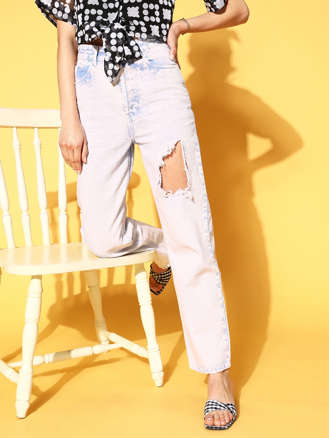 

SASSAFRAS Women Stunning Blue High-Rise Regular Fit Jeans