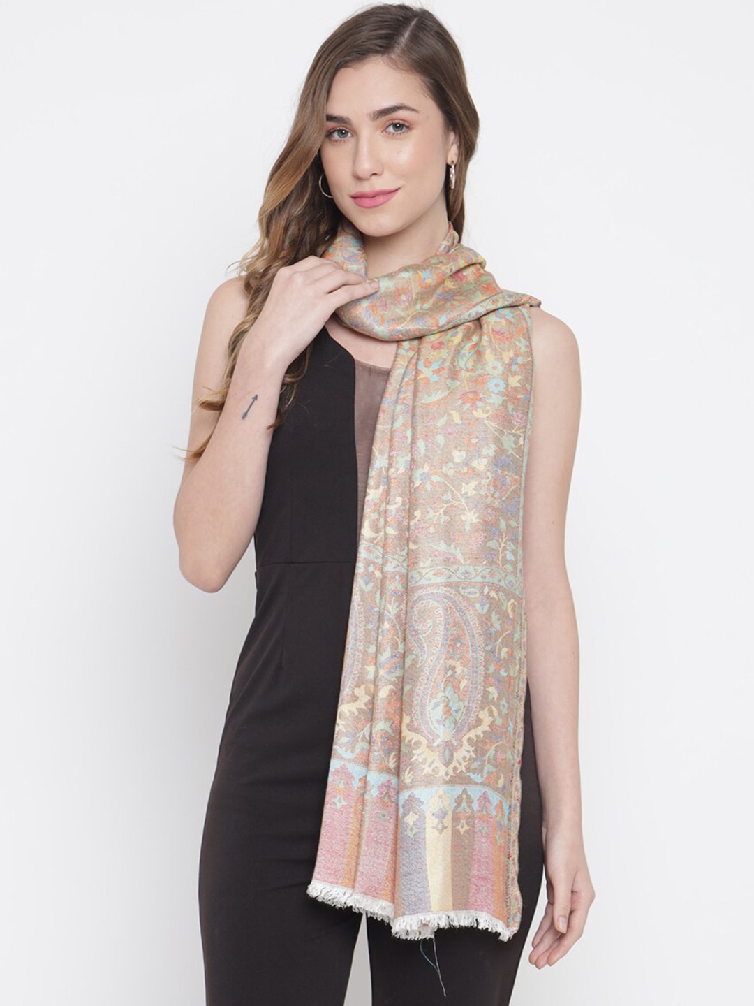 

Pashtush Women Beige & Yellow Printed Stole