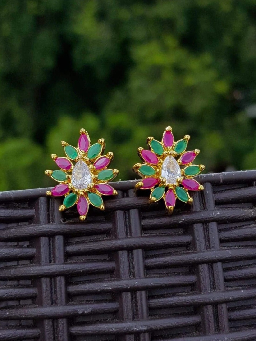 

GRIIHAM Gold-Plated & Pink Floral Studs