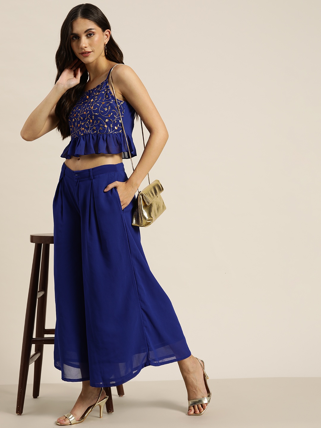 

Moda Rapido Women Blue Embroidered Co-ords