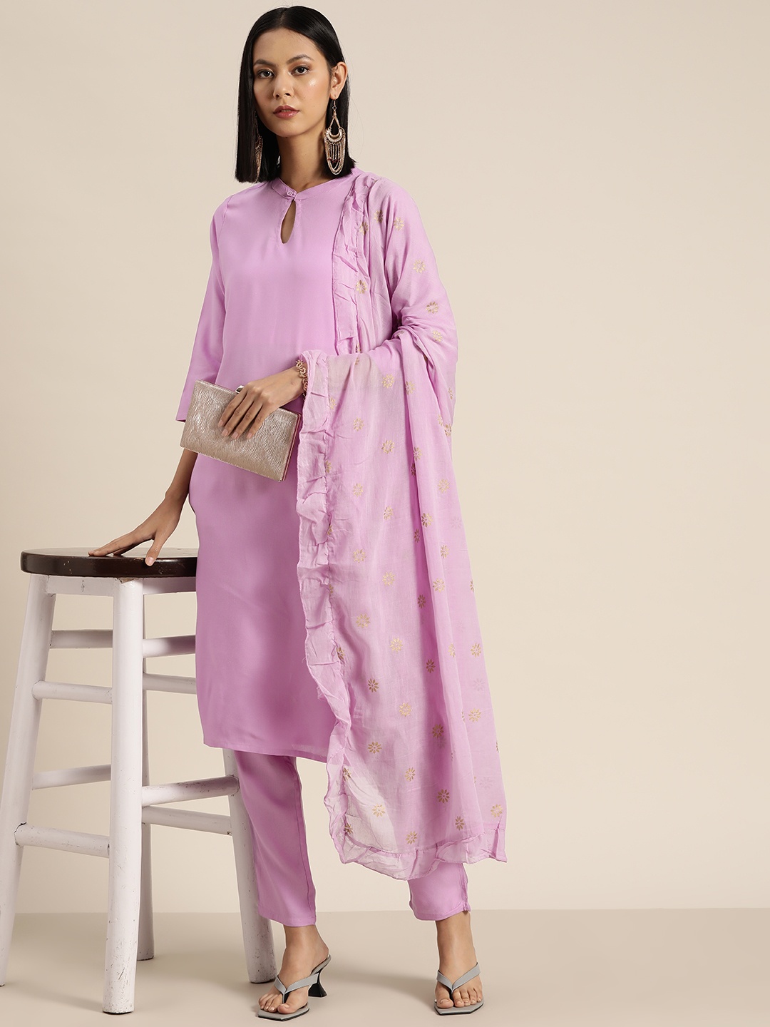 

Moda Rapido Women Kurta with Trousers & With Dupatta, Lavender