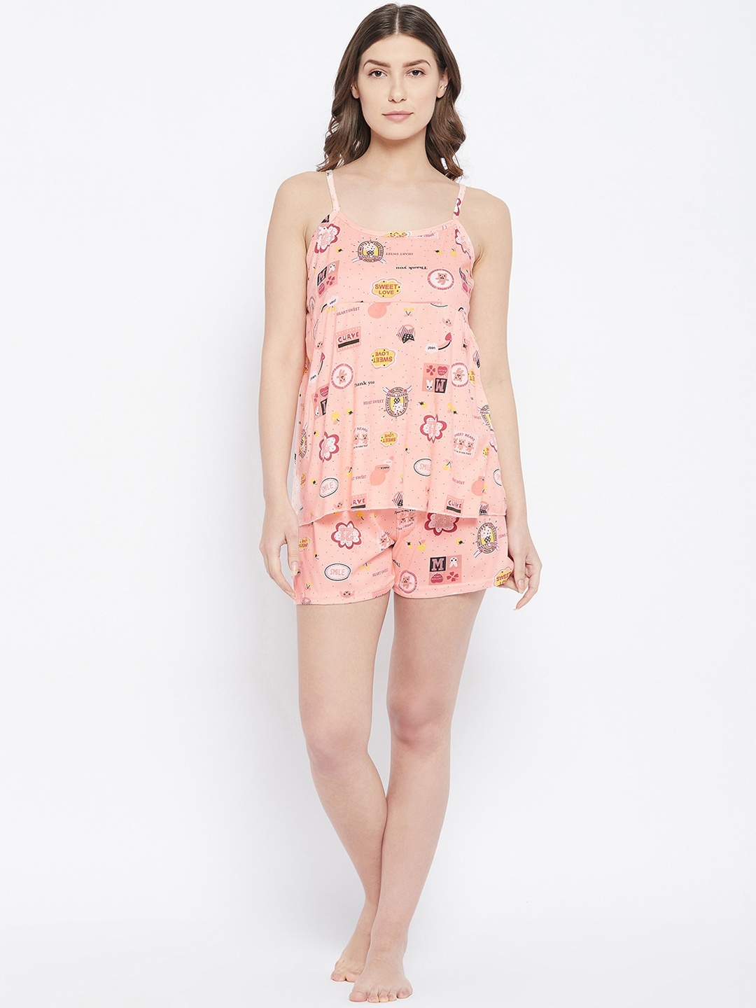 

Camey Women Peach-Coloured Printed Night suit