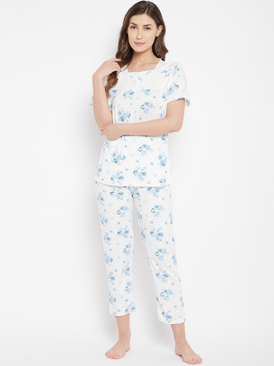 

Camey Women Blue & White Printed Night Suit
