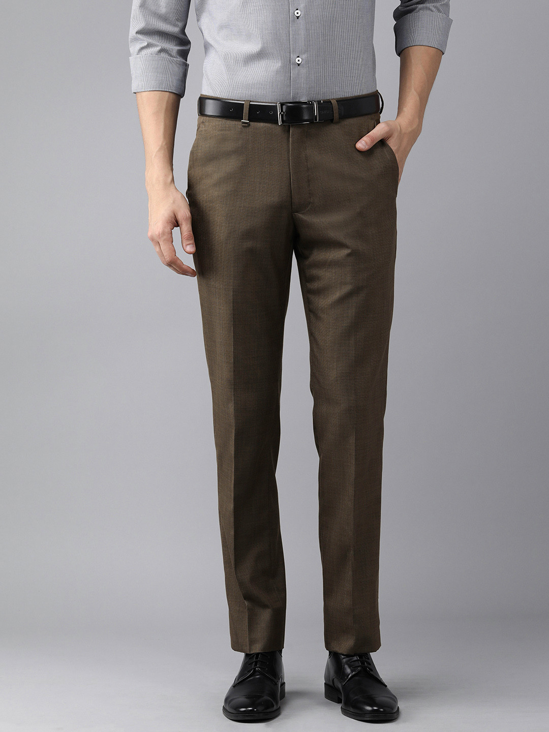 

Van Heusen Men Brown Textured Slim Fit Formal Trousers