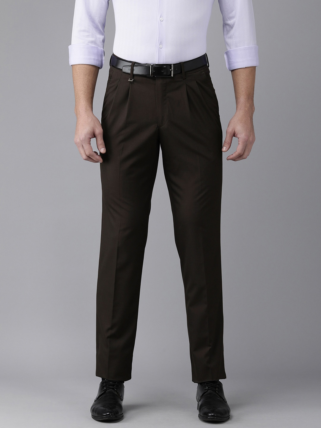 

Van Heusen Men Brown Textured Trousers