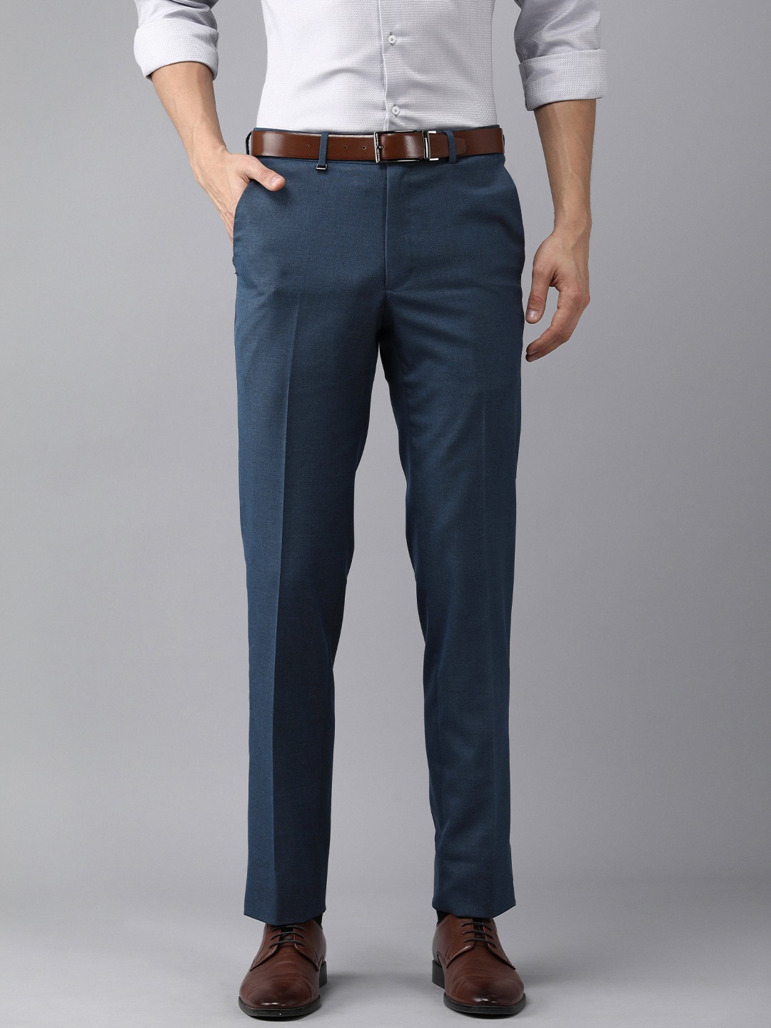 

Van Heusen Men Blue Solid Slim Fit Formal Trousers