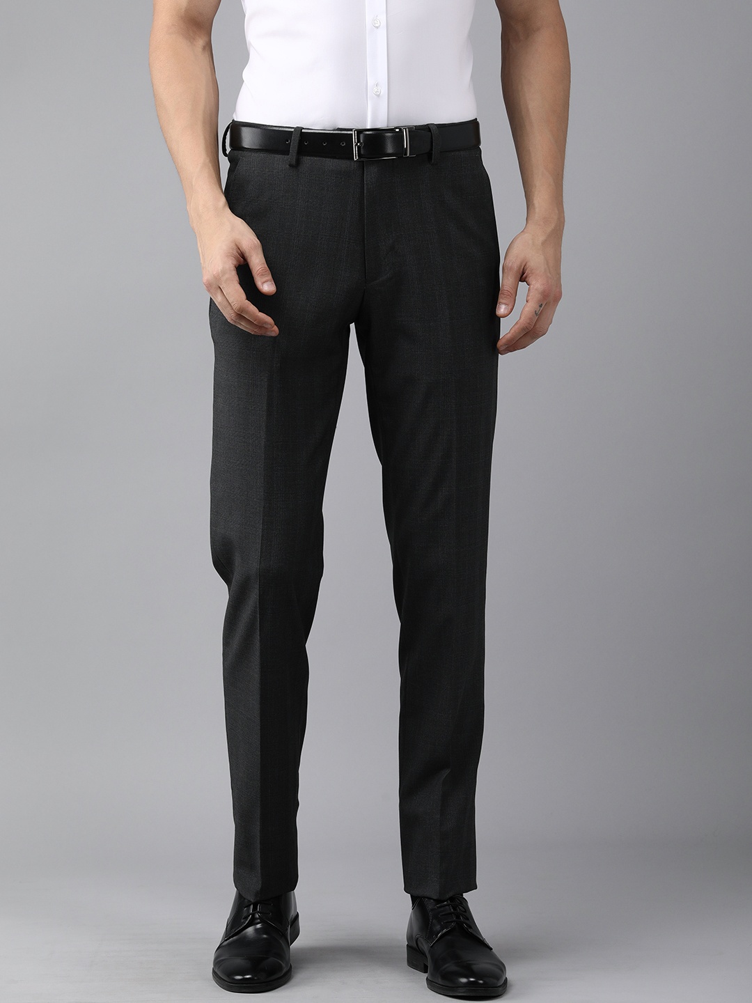 

Van Heusen Men Grey Textured Slim Fit Formal Trousers
