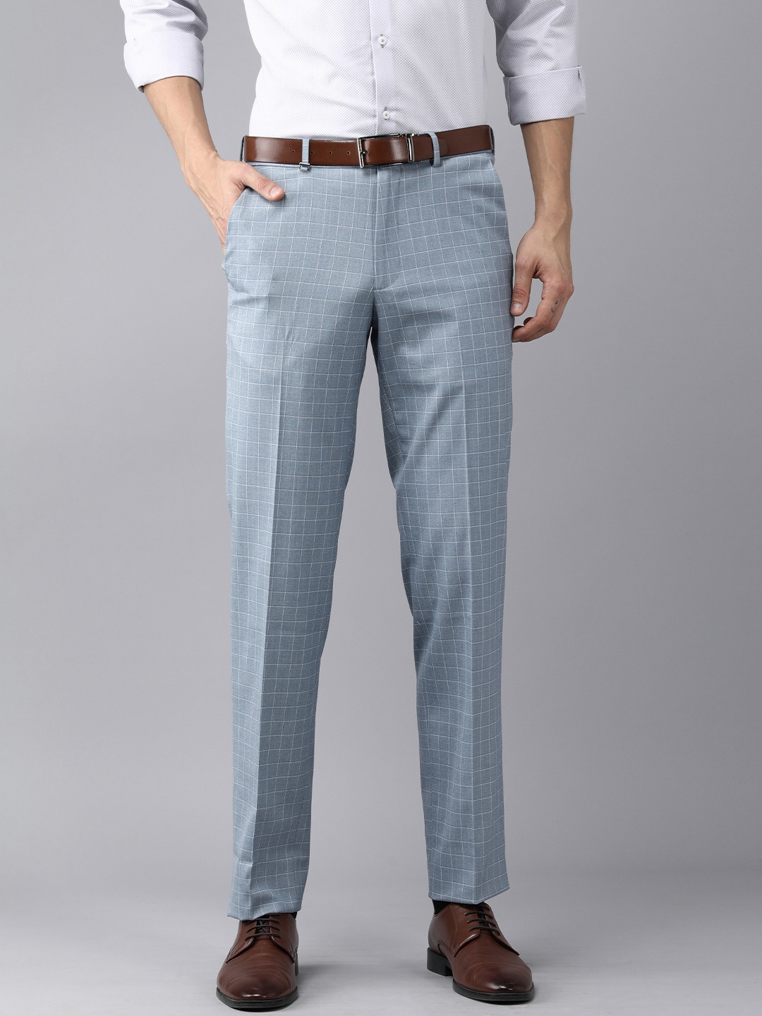 

Van Heusen Men Blue Checked Slim Fit Easy Wash Formal Trousers