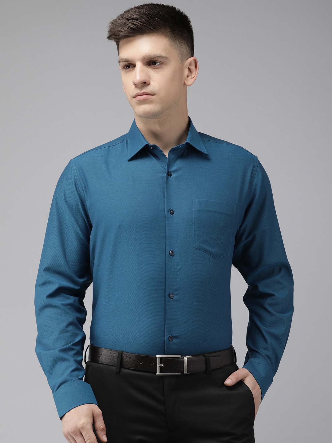 

Van Heusen Pure Cotton Custom Fit Opaque Formal Shirt, Blue