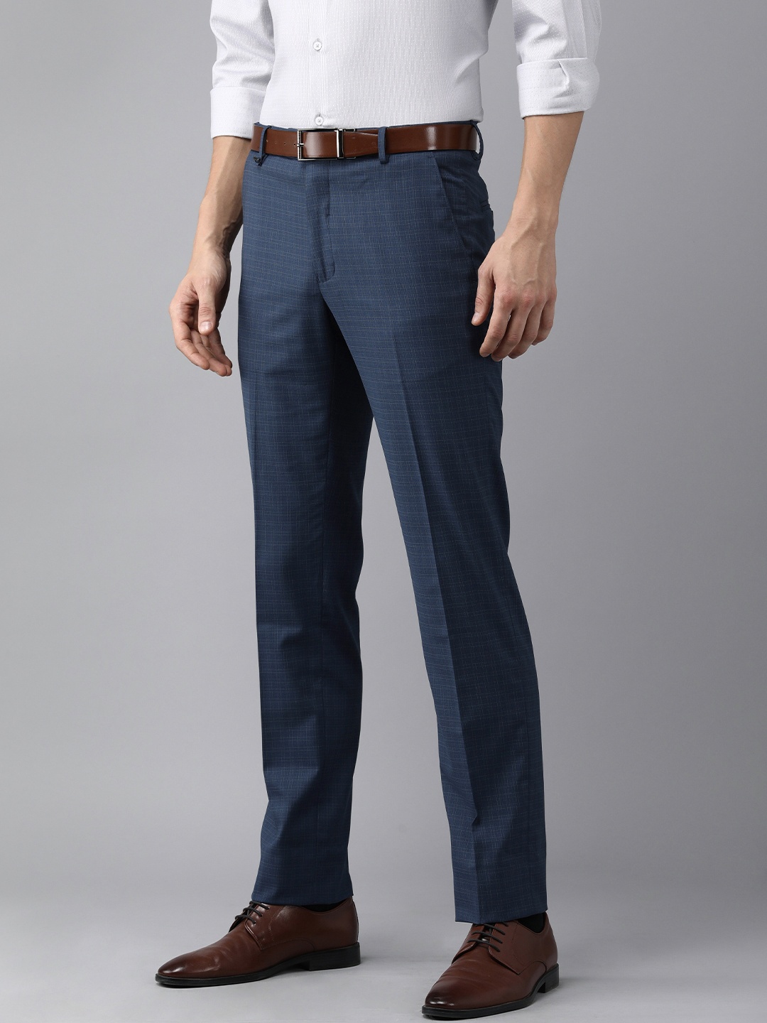 

Van Heusen Men Blue Checked Slim Fit Trousers