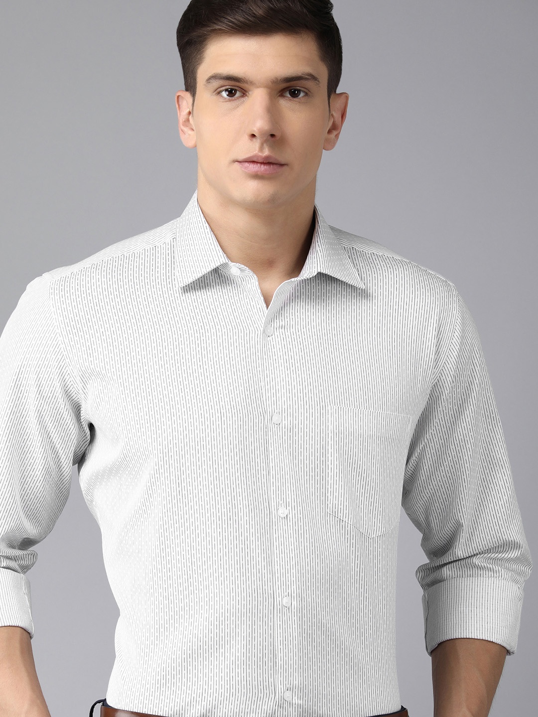 

Van Heusen Men White & Black Classic Striped Pure Cotton Formal Shirt