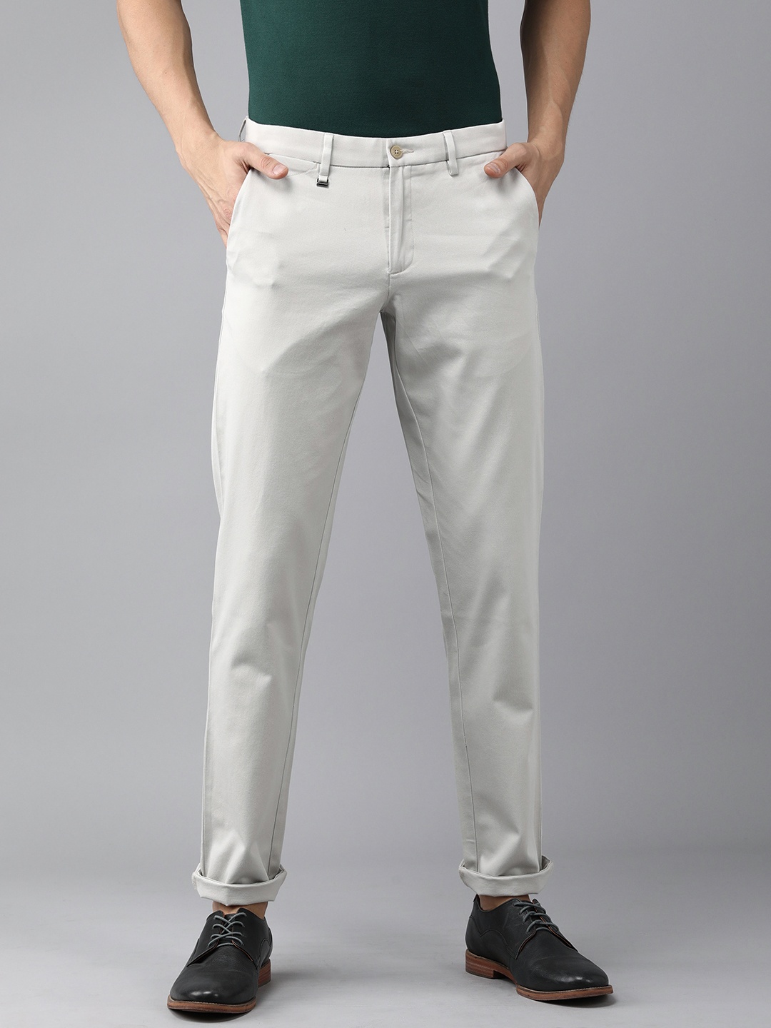 

Van Heusen Men Cream-Coloured Textured Slim Fit Trousers