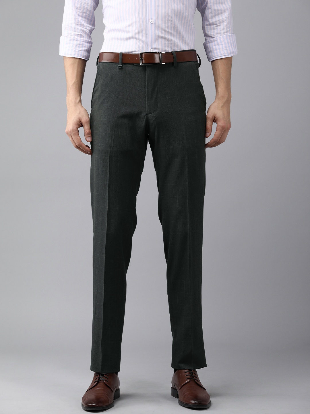 

Van Heusen Men Black Checked Slim Fit Trousers