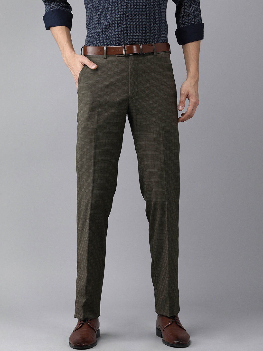 

Van Heusen Men Brown Checked Slim Fit Trousers